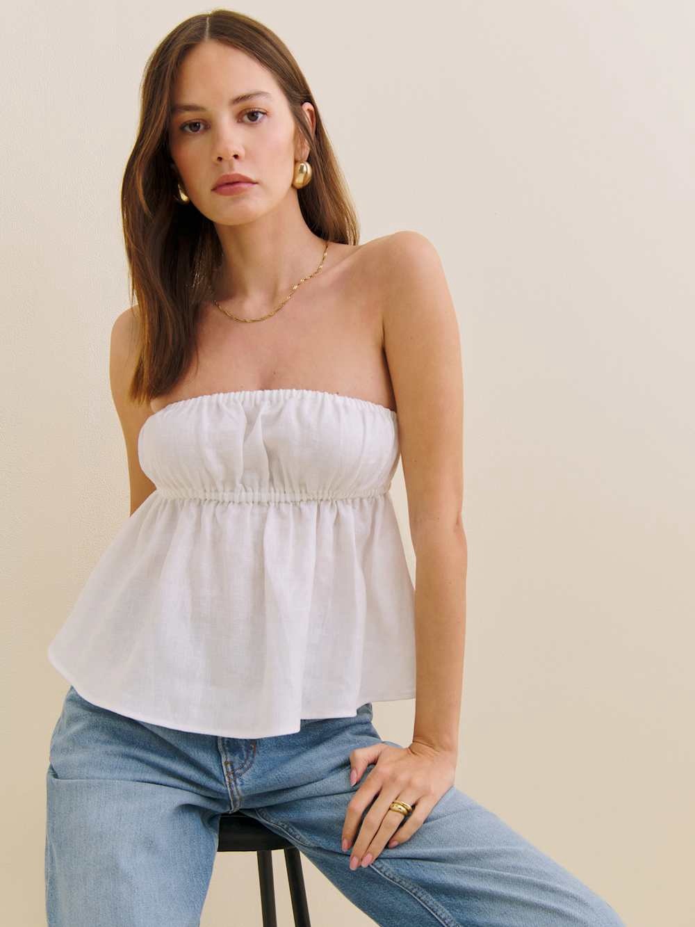 NWT Reformation Inez Linen Strapless Top 2